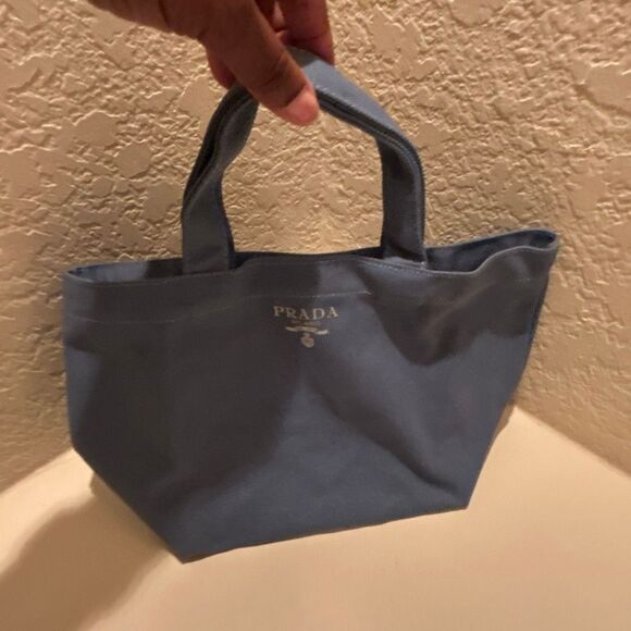 L’ Homme Prada Canvas Mini Tote Bag Denim Blue Micro Purse Cute Coastal Luxe NEW - Picture 2 of 9
